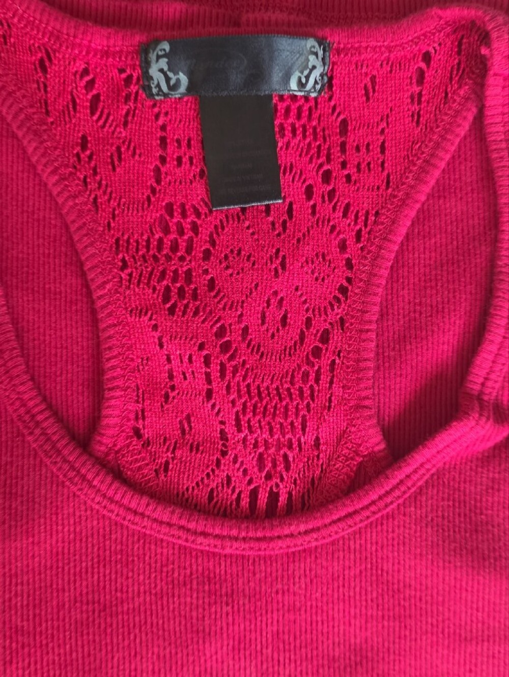 mandee Bright Red Ribbed Lace Racerback Tank - Picture 2 of 7